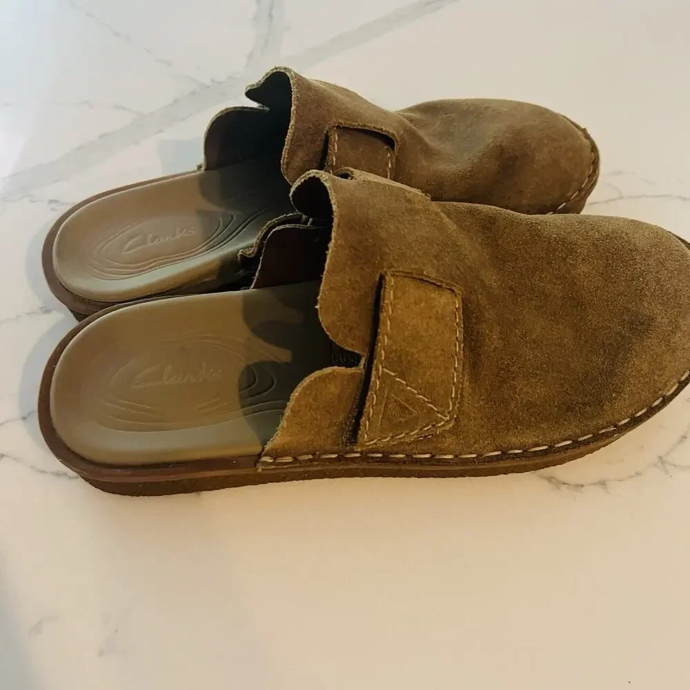 Clarks Originals Mens Mule Beige Tan Suede Casual Shoes Size 10 Comfort